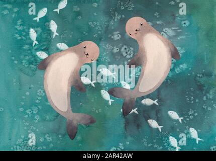 Rahmenschablone mit Wasserfarbendichtung im Ozean Stockfoto