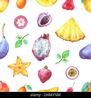 Handbemaltes Aquarell nahtloses Muster exotischer Früchte Stockfoto