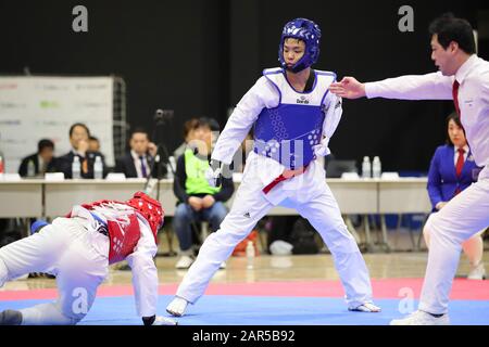 Para Arena, Tokio, Japan. Januar 2020. 工藤俊介/Shunshuke Kudo, 26. JANUAR 2020 - Taekwondo: Endauswahlkampf der japanischen Nationalkandidaten für Paralympische Spiele Tokio 2020 Männer Para Gyeorugi -75 kg in Para Arena, Tokio, Japan. Credit: Yutaka/AFLO SPORT/Alamy Live News Stockfoto