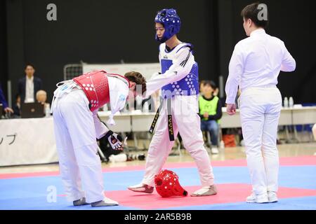 Para Arena, Tokio, Japan. Januar 2020. (L bis R) 伊藤力/Chikara Ito, 田中光哉/Mitsuya Tanaka, 26. JANUAR 2020 - Taekwondo: Endauswahlspiel der nationalen Kandidaten für die Paralympischen Spiele Tokio 2020 Männer Para Gyeorugi -61kg in Para Arena, Tokio, Japan. Credit: Yutaka/AFLO SPORT/Alamy Live News Stockfoto