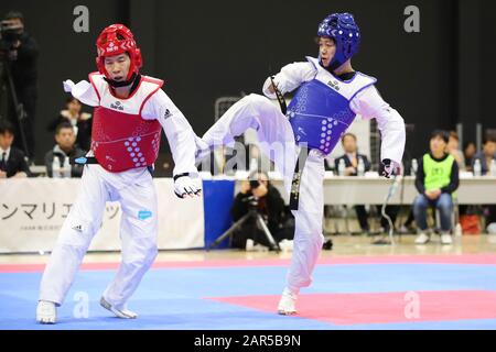 Para Arena, Tokio, Japan. Januar 2020. (L bis R) 伊藤力/Chikara Ito, 田中光哉/Mitsuya Tanaka, 26. JANUAR 2020 - Taekwondo: Endauswahlspiel der nationalen Kandidaten für die Paralympischen Spiele Tokio 2020 Männer Para Gyeorugi -61kg in Para Arena, Tokio, Japan. Credit: Yutaka/AFLO SPORT/Alamy Live News Stockfoto