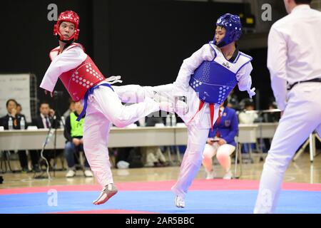 Para Arena, Tokio, Japan. Januar 2020. (L bis R) 星野佑介/Yusuke Hoshino, 工藤俊介/Shunshuke Kudo, 26. JANUAR 2020 - Taekwondo: Japan nationaler Kandidat Endauswahlkampf für Paralympische Spiele Tokio 2020 Männer Para Gyeorugi -75 kg in Para Arena, Tokio, Japan. Credit: Yutaka/AFLO SPORT/Alamy Live News Stockfoto