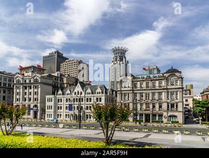 Historische Gebäude entlang des "Bundes", Shanghai Stockfoto