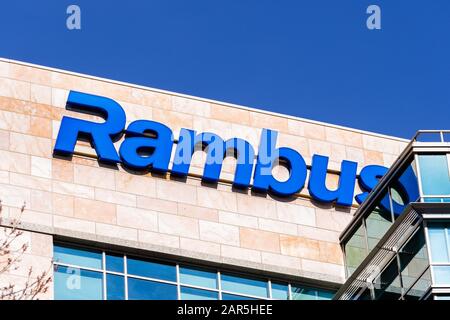 24. Januar 2020 Sunnyvale/CA/USA - Hauptsitz der Rambus-Firma im Silicon Valley. Rambus Inc. Ist ein US-amerikanisches Technologie-Lizenzunternehmen Stockfoto