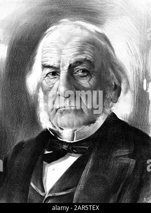 Jahrgangsporträt von William Ewart Gladstone (1809 - 1898) - dem britischen Politiker der Liberalen, der zwischen den Jahren von 1868 und 1894 viermal Premierminister des Vereinigten Königreichs war. Druck ca. 1893 durch Chicago Bank Note Co Stockfoto