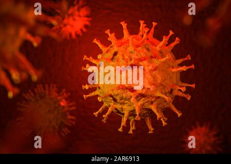 3D-Render: Corona-Virus - Schematisches Bild von Viren der Corona-Familie Stockfoto