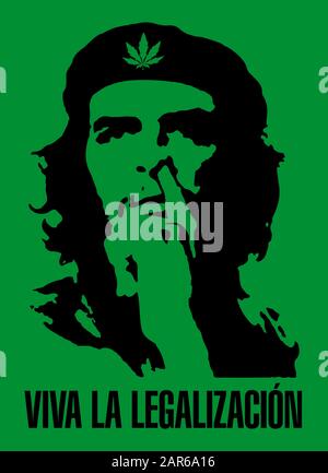 Che Guevara picking Nose with Cannabis Leaf on the hat - viva la legalisacion Stockfoto