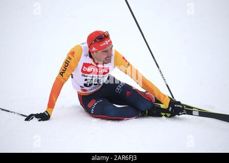 Oberstdorf, Deutschland. Januar 2020. Nordische Ski/Kombination: Weltcup. Am Ziel sitzt der Deutsche Johannes Rydzek. Kredit: Karl-Josef Hildenbrand / dpa / Alamy Live News Stockfoto