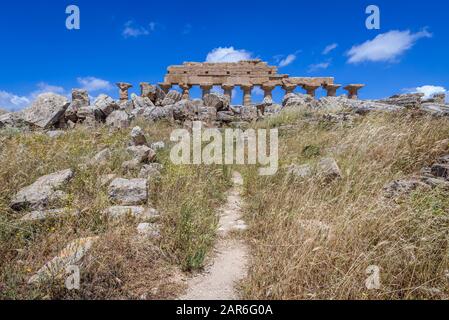 Ruinen von Tempel C - Apollo-Tempel in Der Akropolis von Selinunte, der antiken griechischen Stadt an der Südwestküste Siziliens in Italien Stockfoto