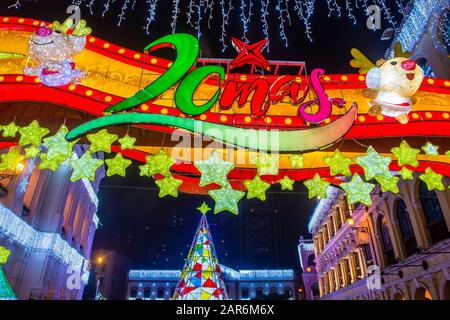 Lichtinstallation in Macau während des jährlichen Macau Light Festivals Stockfoto