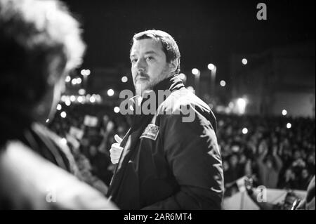 Corigliano Rossano - Matteo Salvini in Kalabrien zur Unterstützung der Kandidaten der Liga für die Regionals in Kalabrien 2020 in Corigliano Rossano, der drittgrößten Stadt Kalabriens. 17/01/2020, Corigliano Rossano, Italien Stockfoto