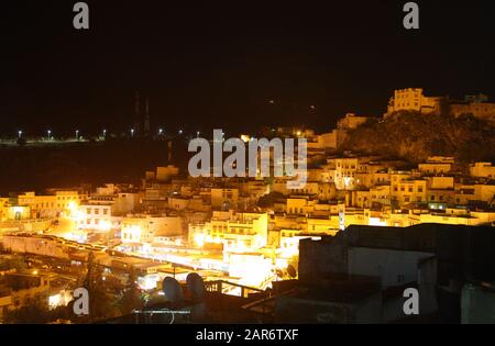 Die Bergstadt Moulay Idriss Zerhoun, Region Fes-Meknes im Norden von Marokko Stockfoto
