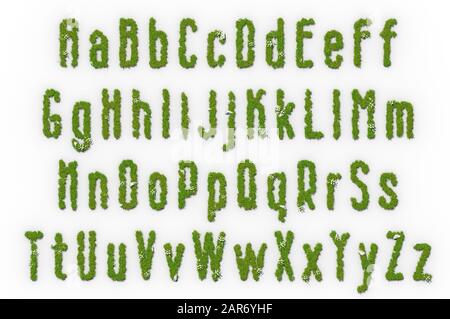 Englisches Alphabet aus Gras. 3D-Rendering Stockfoto