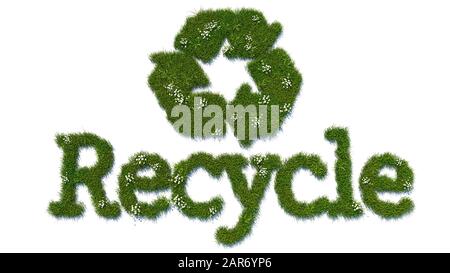 Recyceln Sie das Schreiben aus Grass 3D gerenderten Nachrichten Stockfoto