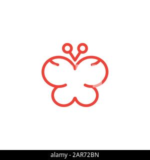 Schmetterlingslinie Rotes Symbol Auf Weißem Hintergrund. Rote Vektor-Grafik Mit Flacher Form. Stockfoto