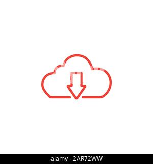 Cloud Download Line Rotes Symbol Auf Weißem Hintergrund. Rote Vektor-Grafik Mit Flacher Form. Stockfoto