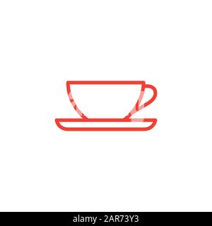 Leeres Symbol Für Coffee Cup Line Rot Auf Weißem Hintergrund. Rote Vektor-Grafik Mit Flacher Form Stockfoto