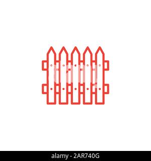 Rotes Symbol Für Zaunlinie Auf Weißem Hintergrund. Rote Vektor-Grafik Mit Flacher Form. Stockfoto
