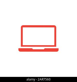 Rotes Laptop-Symbol Auf Weißem Hintergrund. Rote Vektor-Grafik Mit Flacher Form. Stockfoto