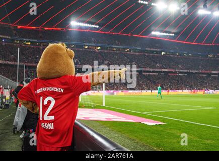 Fußball München-Schalke, München, 25. Januar 2020. FCB-Maskottchen Bernie FC BAYERN MÜNCHEN - FC SCHALKE 04 5-0 - DFL-REGELUNGEN VERBIETEN JEDE VERWENDUNG VON FOTOS als BILDSEQUENZEN und/oder QUASI-VIDEO - 1.Deutsche Fußball-Liga, München, 25. Januar 2020. Saison 2019/2020, Spieltag 19, © Peter Schatz / Alamy Live News Stockfoto