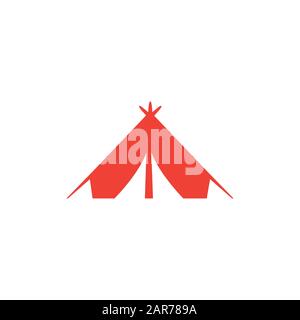 Symbol "Rot Zelten" Auf Weißem Hintergrund. Rote Vektor-Grafik Mit Flacher Form. Stockfoto
