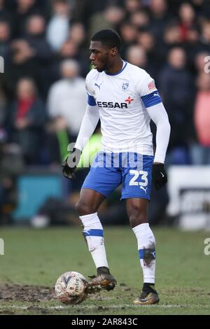 Birkenhead, Großbritannien. Januar 2020. Corey Blackett-Taylor von Tranmere Rovers während des Vierten Runden Matches des FA Cup zwischen Tranmere Rovers und Manchester United im Prenton Park am 26. Januar 2020 in Birkenhead, England. (Foto von Richard Ault/phcimages.com) Credit: PHC Images/Alamy Live News Stockfoto