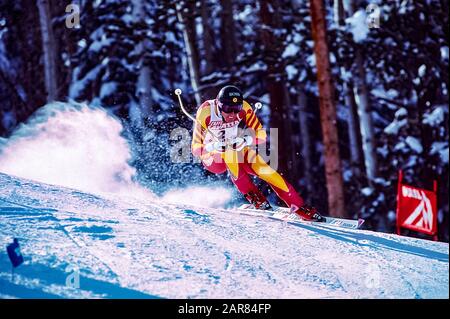 Pirmin Zürbriggen aus der Schweiz tritt bei den Ski-WM 1989 der Fis-Alpine an Stockfoto