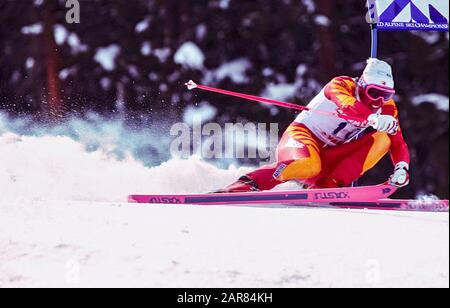 Pirmin Zürbriggen aus der Schweiz gewinnt bei den Ski-WM 1989 in der Ski-WM in der Ski-WM in der Ski-WM in der Ski-WM 1989 Bronze im Riesenslalom Stockfoto