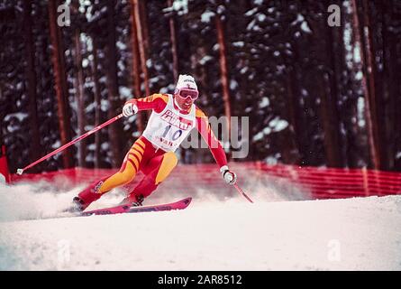 Pirmin Zürbriggen aus der Schweiz gewinnt bei den Ski-WM 1989 in der Ski-WM in der Ski-WM in der Ski-WM in der Ski-WM 1989 Bronze im Riesenslalom Stockfoto
