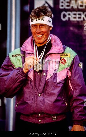 Pirmin Zürbriggen aus der Schweiz tritt bei den Ski-WM 1989 der Fis-Alpine an Stockfoto