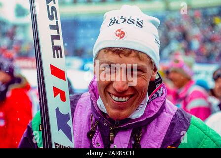 Pirmin Zürbriggen aus der Schweiz tritt bei den Ski-WM 1989 der Fis-Alpine an Stockfoto