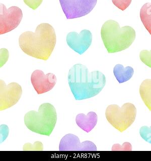 Wiederholte Watercolor Hearts im romantischen Stil. Muster für valentinstag. Kann auf Verpackungspapier verwendet werden, Stockfoto