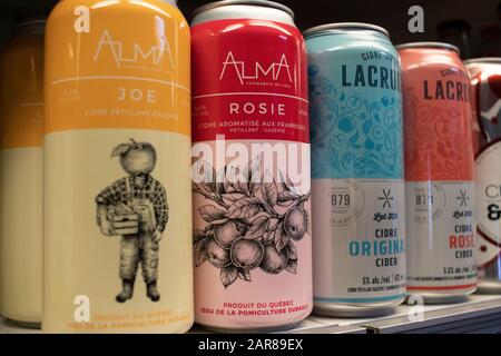 25. Januar 2019 - Montreal, Qc, Kanada: Auswahl von Alma und Lacroix Hard Cider Dosen Display, Handwerk canadian Quebec Cidery Cideeries Stockfoto