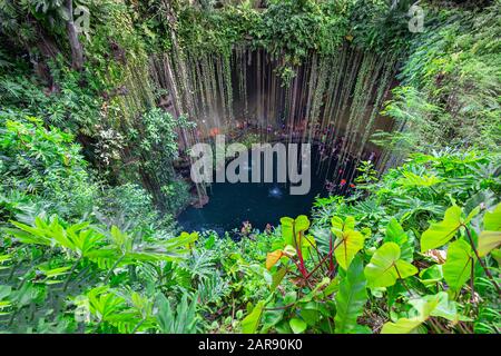 IK Kil, Mexiko - 20. Dezember 2019: IK Kil Cenote liegt im nördlichen Zentrum der Halbinsel Yucatán, einem Teil des Archäologischen Parks "ik Kil nea" Stockfoto