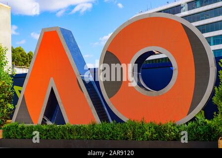 Logo der Australian Open 2020 im Melbourne Park, Melbourne, Australien Stockfoto