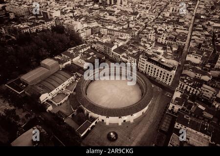Plaza de Toros de Ronda Luftaufnahme in Spanien. Stockfoto