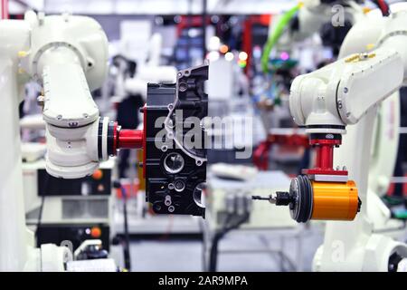 Moderne Robotik Machine Vision System in der Fabrik-, Industrie roboter Konzept. Stockfoto