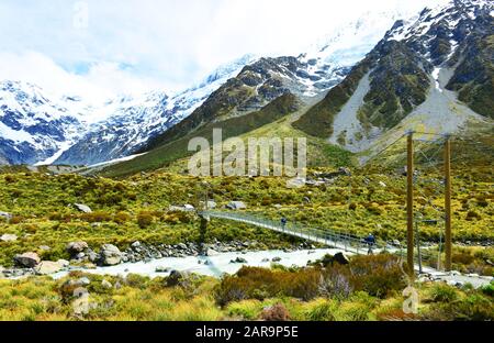 Schöner Blick auf den Gletscher im Mount Cook National Park, South Island, Neuseeland Stockfoto