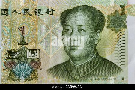 Chinesischer Renminbi mit Porträt des Vorsitzenden Mao. Stockfoto