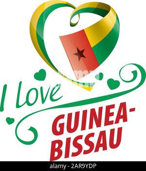 Nationalflaggen Guinea-Bissaus in Form eines Herzens und der Aufschrift "Ich liebe Guinea-Bissau". Vektorgrafiken Stock Vektor