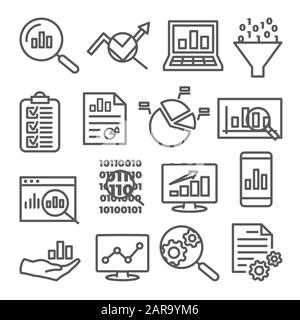 Liniensymbole für Datenanalysen auf weißem Hintergrund Stock Vektor