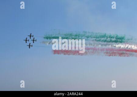 Squadron, italienische Kunstflugstaffel Frecce Tricolori, Air Show 2019, Lignano Sabbiadoro, Lignano, Adria, Friaul Julisch Venetien, Italien Stockfoto