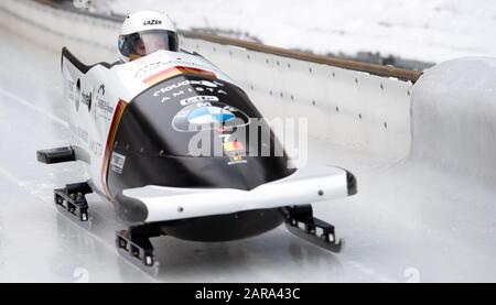 25. Januar 2020, Bayern, Schönau Am Königssee: Zweier-Bob, Frauen, künstlich vereiste Strecke am Königssee: Nach Vannieuwenhuyse und Sara Aerts aus Belgien im Einsatz. Foto: Sven Hoppe / dpa Stockfoto