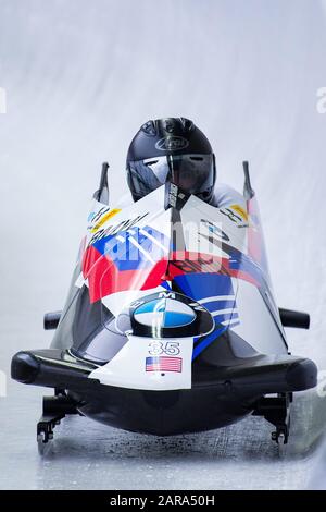 Koenigssee, Deutschland. Januar 2020. Koenigssee, Deutschland 25. Januar 2020: BMW IBSF Bob World Cup - Männer 2-Mann-Bob - Koenigssee - 2020 Hunter Church/Kyle Wilcox (USA) Nutzung Worldwide Credit: Dpa/Alamy Live News Stockfoto