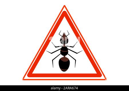 Anti-Ameise-Zeichen für Insektizid. Schild zur Schädlingsbekämpfung. Warnzeichen ANT. Schilder verbieten Insekten. Warnsymbol auf weißem Hintergrund isoliert. Vektor Stock Vektor