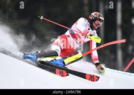 Michael MATT (AUT), Action, Ski Alpin, Herrenslalom, 80. Hahnenkammrennen 2020, Kitzbühel, Hahnenkamm, Nutzung weltweit am 26. Januar 2020 Stockfoto