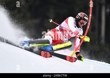 Michael MATT (AUT), Action, Ski Alpin, Herrenslalom, 80. Hahnenkammrennen 2020, Kitzbühel, Hahnenkamm, Nutzung weltweit am 26. Januar 2020 Stockfoto