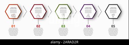 Vektor Infografik mit 5 Sechsecken. Für fünf Diagramme, Graphen, Flussdiagramm, Timeline, Marketing, Präsentation verwendet. Creative Business Konzept Schritt für Stock Vektor