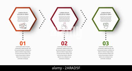 Vektor Infografik mit 3 Sechsecken. Für die drei Diagramme, Graphen, Flussdiagramm, Timeline, Marketing, Präsentation verwendet. Creative Business Konzept Schritt für Stock Vektor