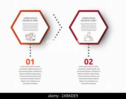 Vektor Infografik mit 2 Sechsecken. Für zwei Diagramme, Graphen, Flussdiagramm, Timeline, Marketing, Präsentation verwendet. Creative Business Konzept Schritt für Schritt Stock Vektor